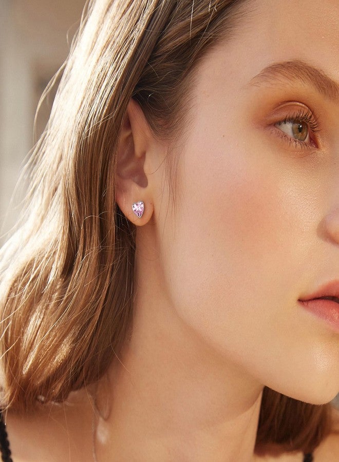 Silvora Graduation Gift for Women, Sterling Silver Stud Earrings, Birthstone Heart Stud Earrings - Image 5